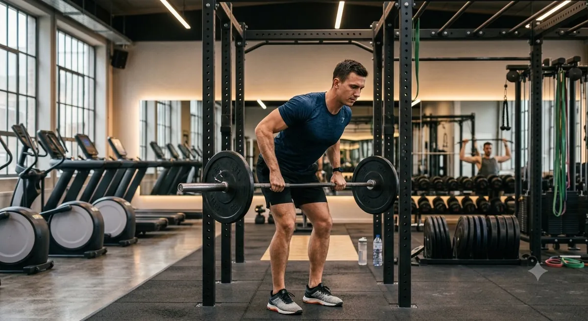 Mand udfører Barbell row