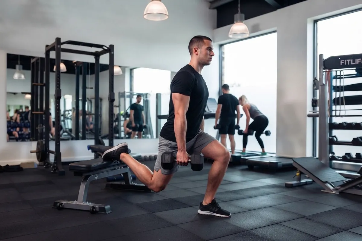 Mand udfører Bulgarian split squat