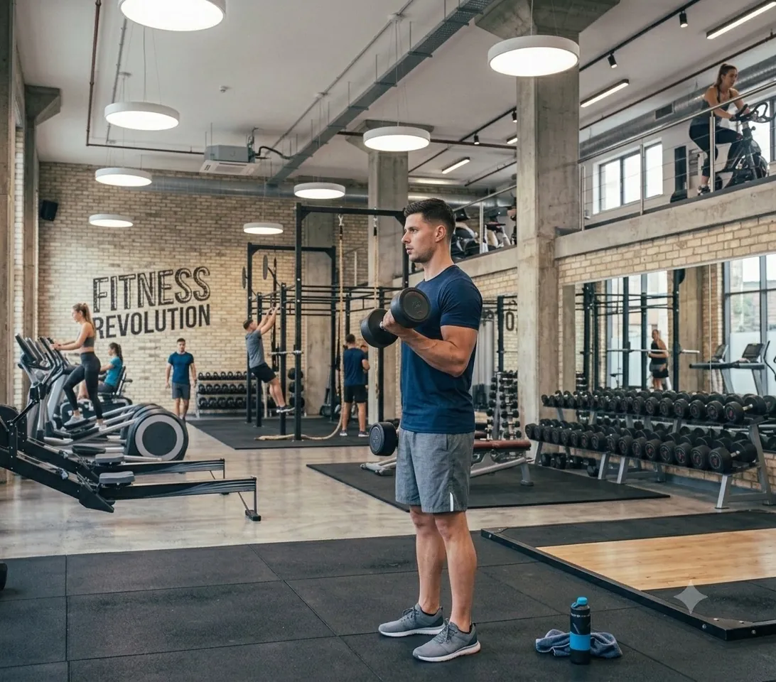 Mand udfører Dumbbell curls