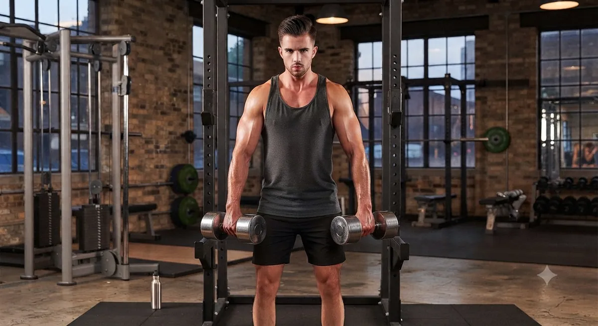 Mand udfører Dumbbell shrugs