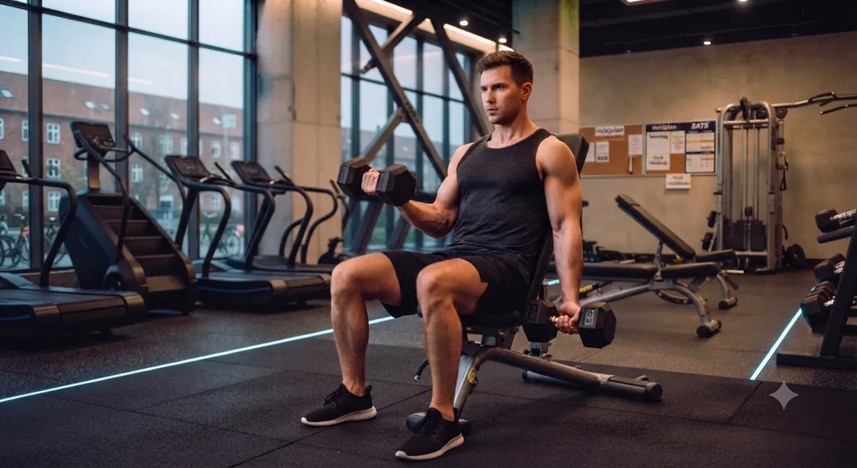 Mand udfører Incline dumbbell curls