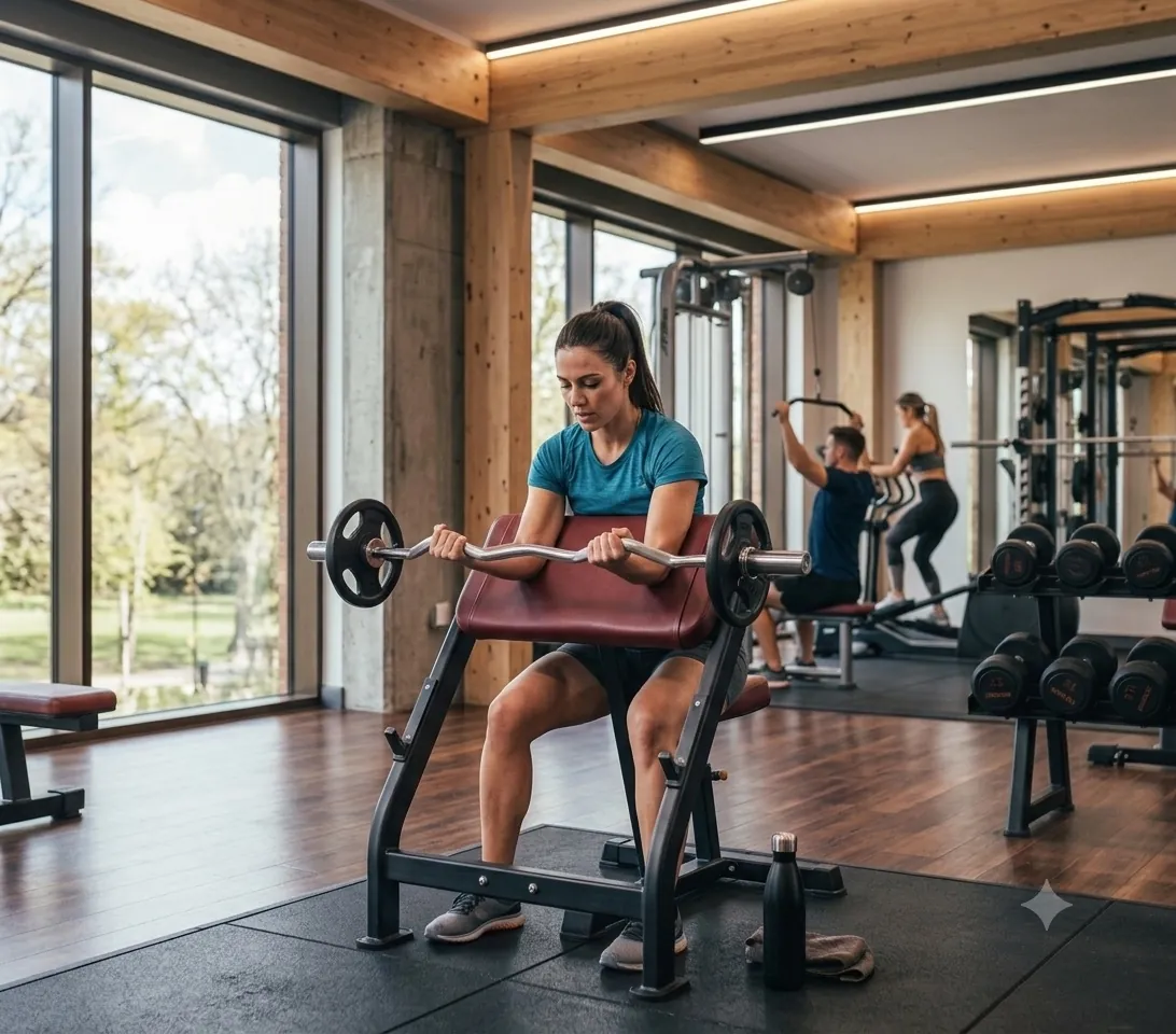 Mand udfører Preacher curls
